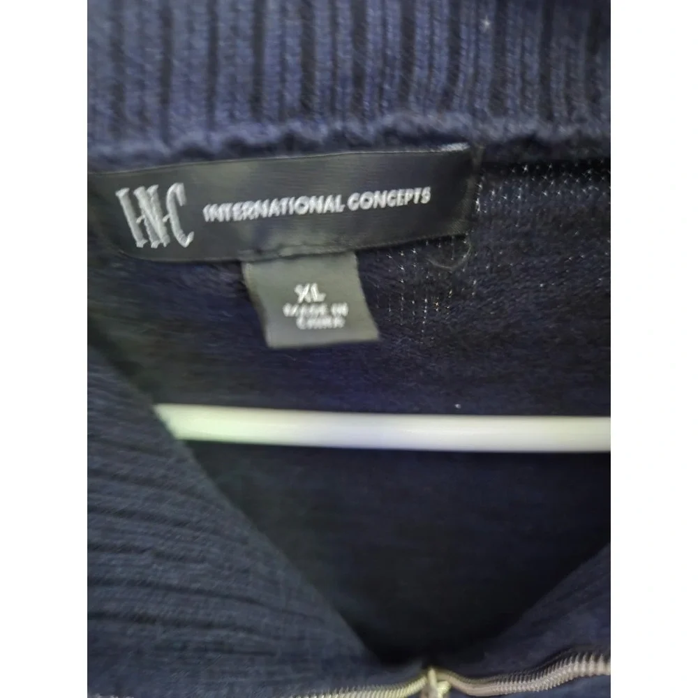 VTG Y2K INC International Concepts Men 1/4 Zip Pullover Mock Neck XL Navy Ribbed